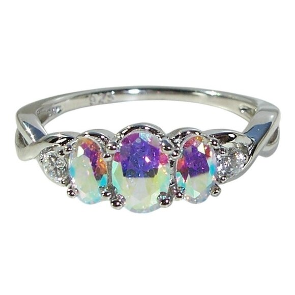 925 STERLING SILVER Simulated Triple Mercury Mystic CZ Ring - Picture 1 of 16
